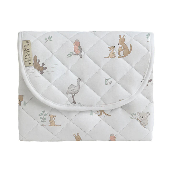 Quilted pouch with animal pattern on a white background