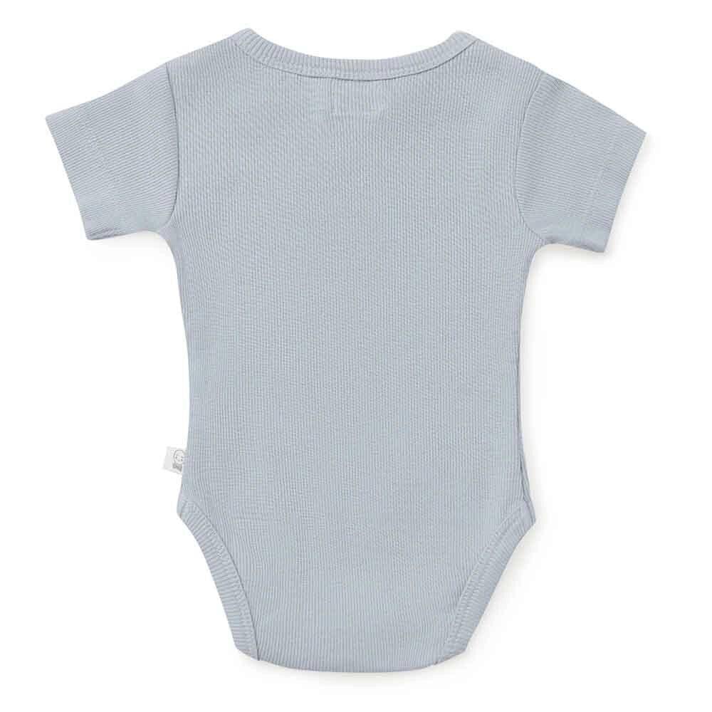 Light blue baby onesie on a white background