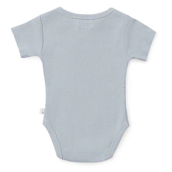 Light blue baby onesie on a white background