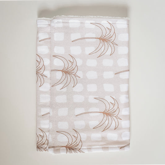Little Bambino Bear - Handmade Baby Burp Cloth - Beige Palm Check
