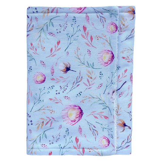 Little Bambino Bear - Handmade Baby Burp Cloth - Blue Floral