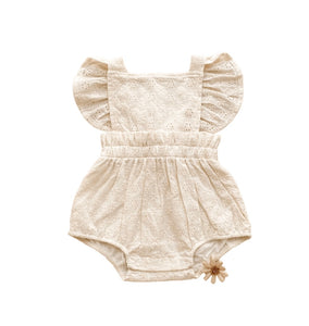 India and Grace Broderie Anglaise Ruffle Romper - Cream
