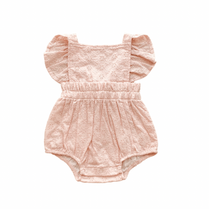 Broderie Anglaise Ruffle Romper - Peony Pink