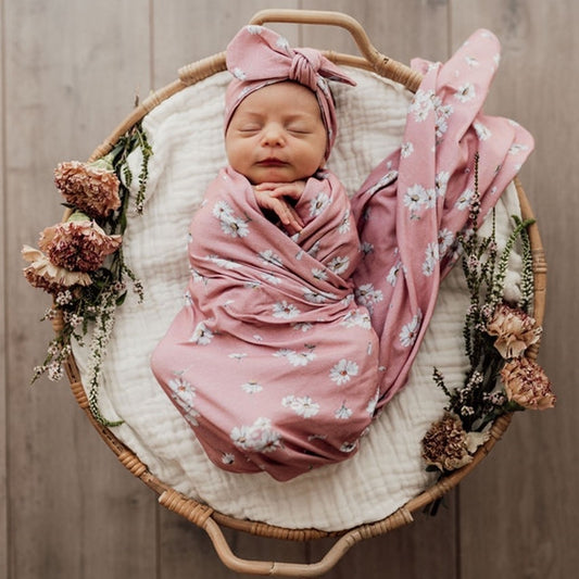 Daisy Jersey Wrap and Topknot set - Little Bambino Bear