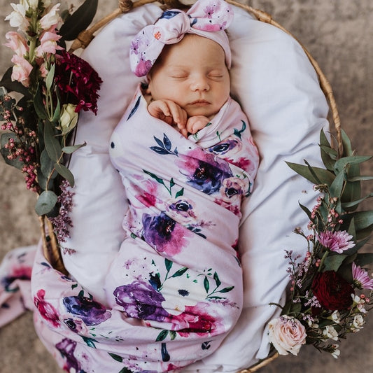 Floral Kiss Jersey Wrap and Topknot | Little Bambino Bear