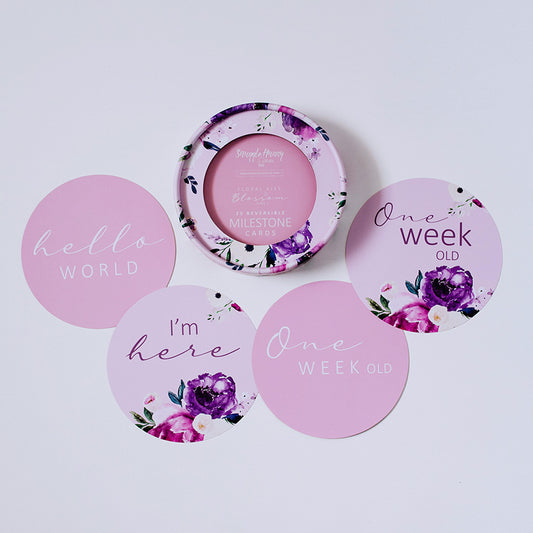 Floral Kiss and Blossom Pink Reversible Milestone Cards - Little Bambino Bear