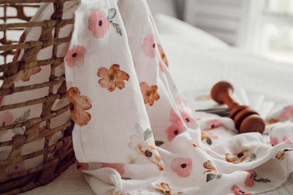 Organic Muslin Wrap - Poppy - Little Bambino Bear