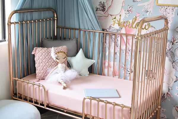 Fitted Cot Sheet - Lullaby Pink - Little Bambino Bear