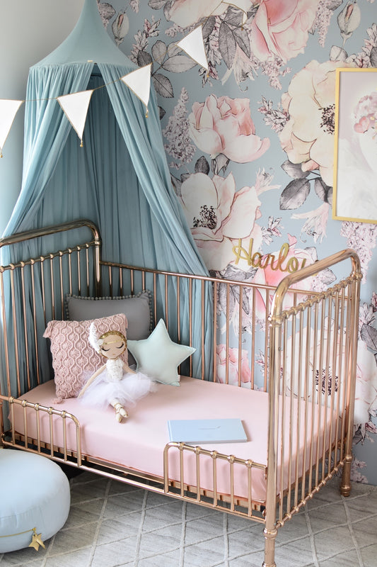 Fitted Cot Sheet - Lullaby Pink - Little Bambino Bear