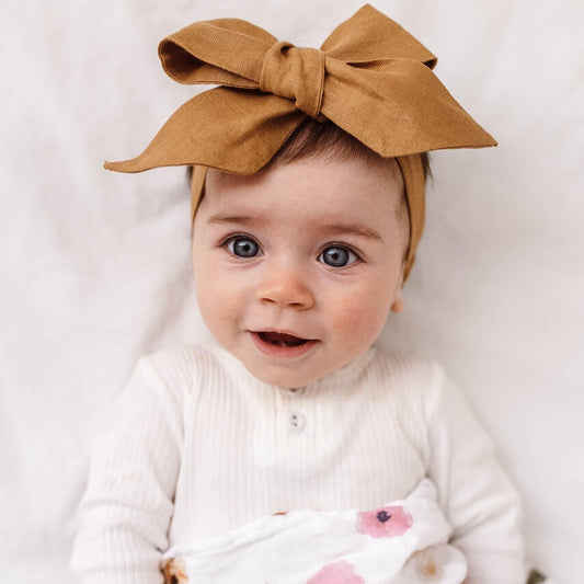 Linen Bow Pre-tied Headband Wrap - Mustard - Little Bambino Bear