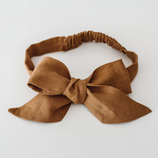 Linen Bow Pre-tied Headband Wrap - Mustard - Little Bambino Bear