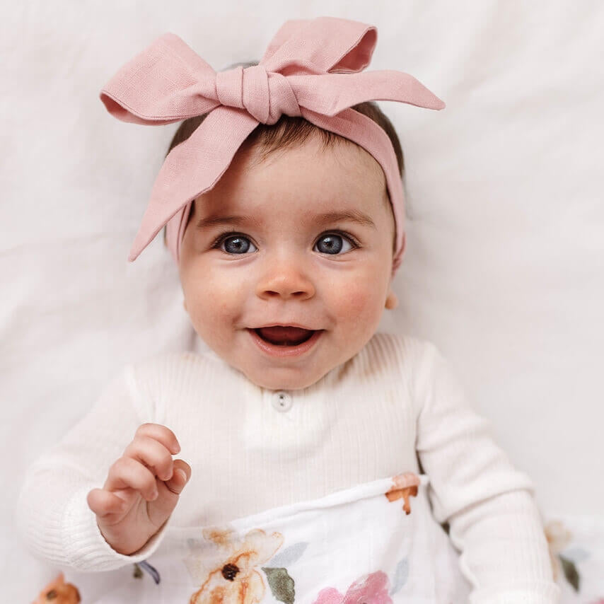 Linen Bow Pre-tied Headband Wrap - Dusty Pink - Little Bambino Bear