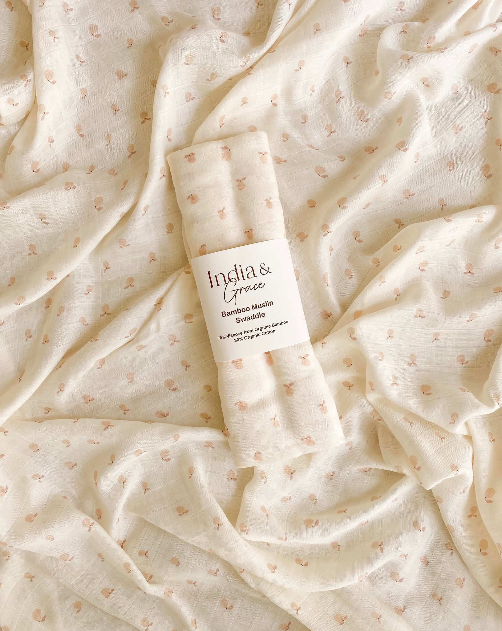 India and Grace - Organic Bamboo Cotton Swaddle - Peach Print