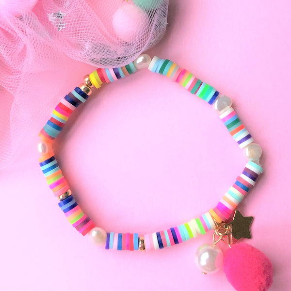 Lauren Hinkley - Rainbow Bracelet with Pom Pom and Pearl