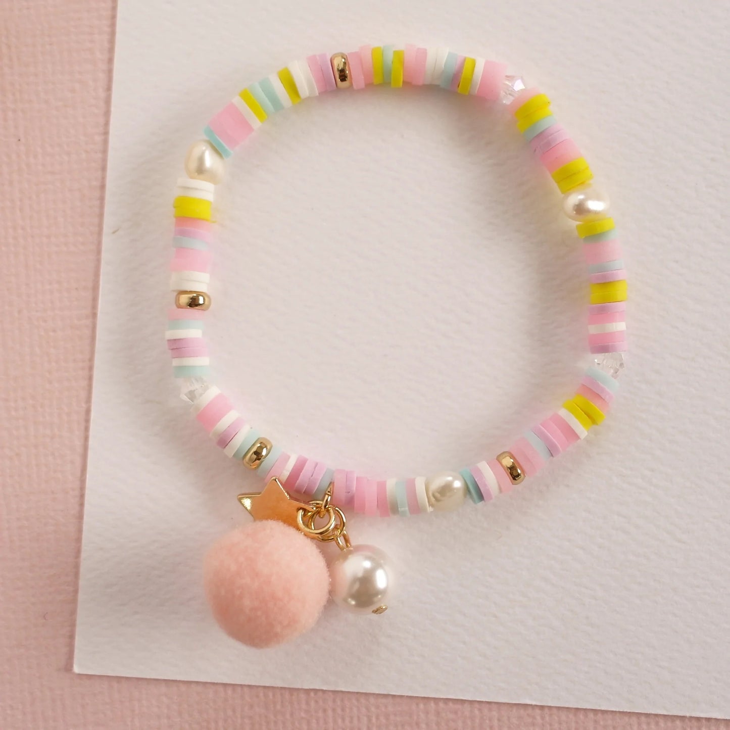 Lauren Hinkley - Pastel Pink Bracelet with Pom Pom and Pearl