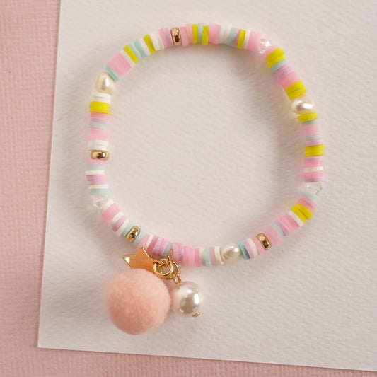 Lauren Hinkley - Pastel Pink Bracelet with Pom Pom and Pearl