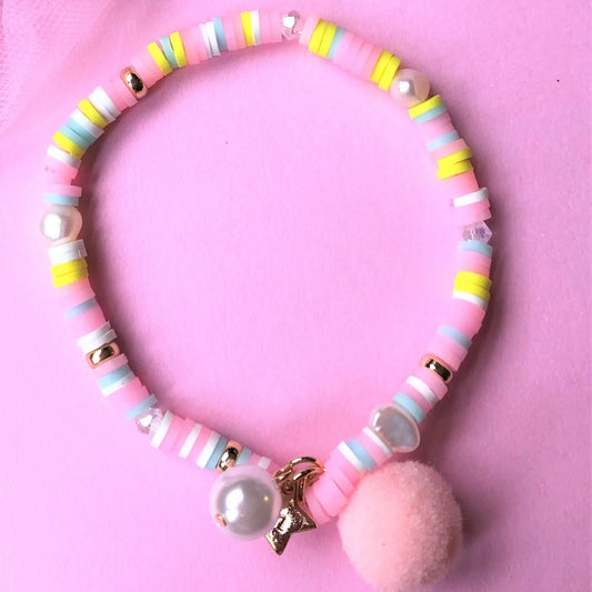 Lauren Hinkley - Pastel Pink Bracelet with Pom Pom and Pearl