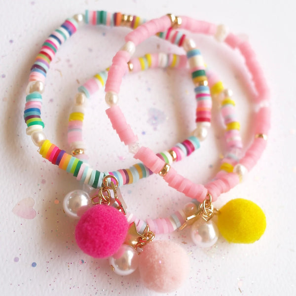 Lauren Hinkley - Pastel Pink Bracelet with Pom Pom and Pearl