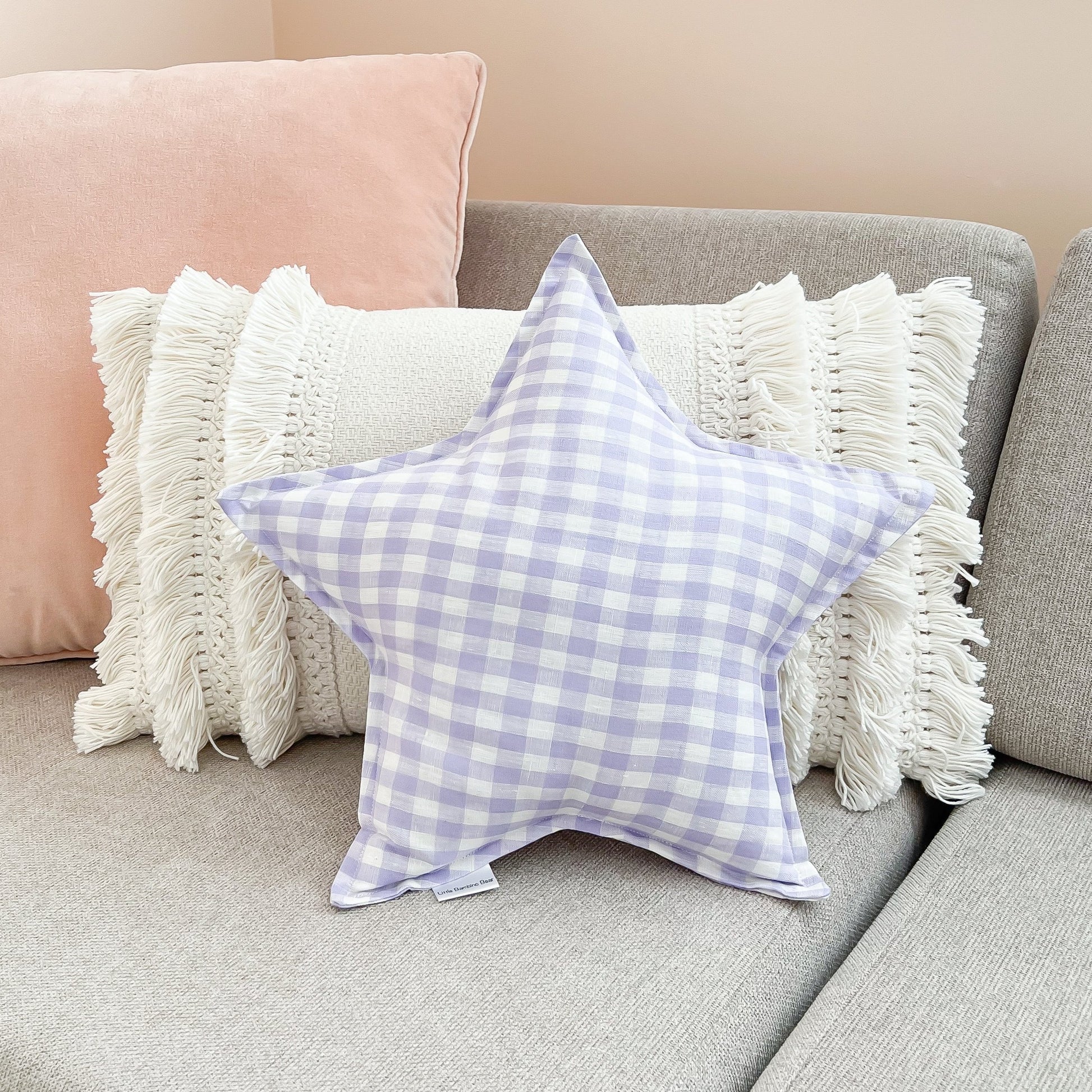 Lilac Gingham Star Cushion - Little Bambino Bear