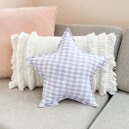 Lilac Gingham Star Cushion - Little Bambino Bear