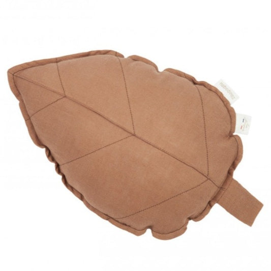 Nobodinoz Lin Français Leaf Cushion • Noisette