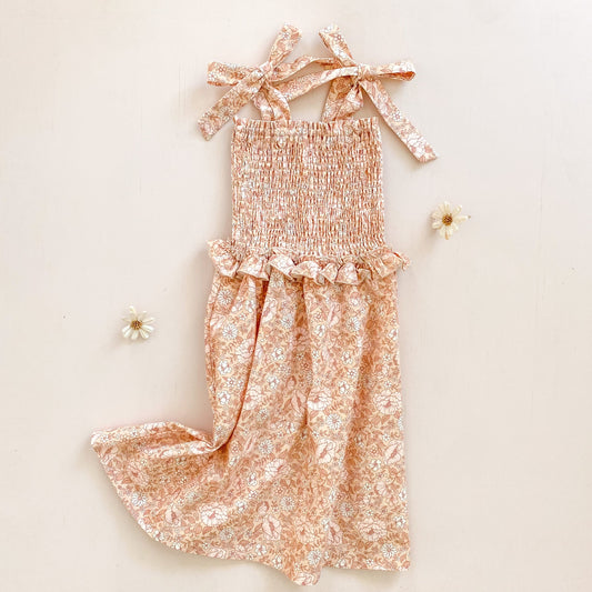 Shirred Midi Dress in Fleur Floral print by India and Grace