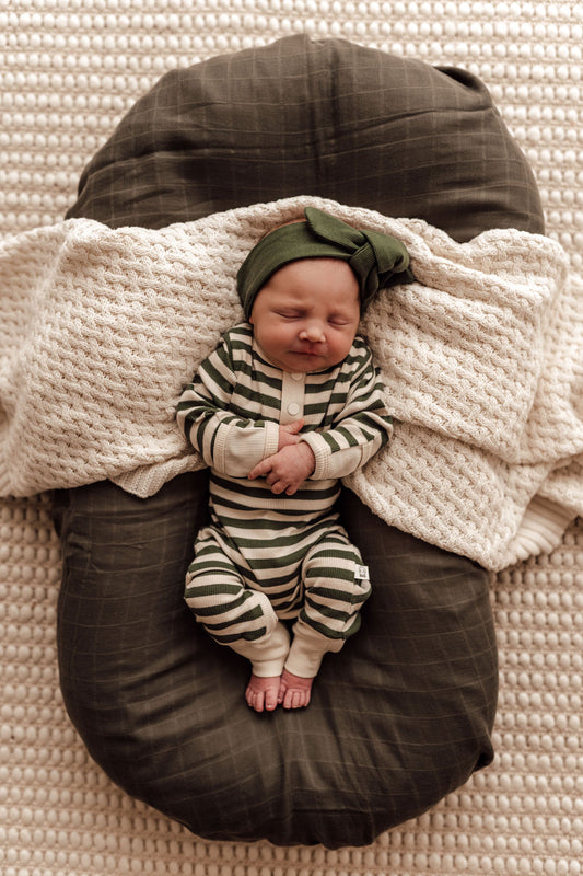 Snuggle Hunny Kids - Olive Stripe Growsuit