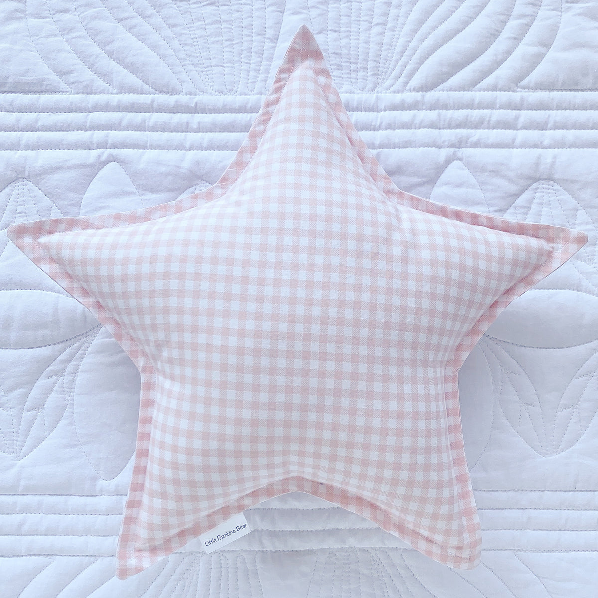Pink Gingham Star Cushion - Little Bambino Bear