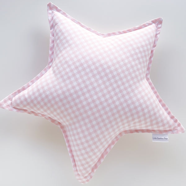 Pink Gingham Star Cushion by Little Bambino Bear