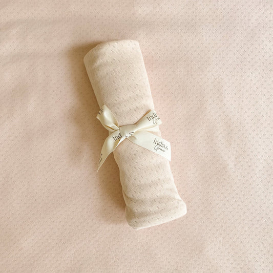 India and Grace - Organic Cotton Pointelle Light Blanket Swaddle - Pale Peach