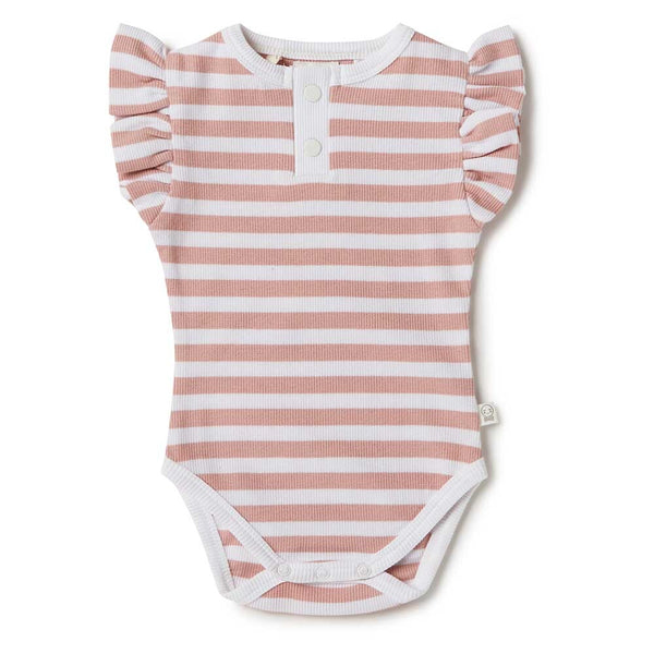 Snuggle Hunny Kids - Rose Milk Stripe Short Sleeve Organic Bodysuit