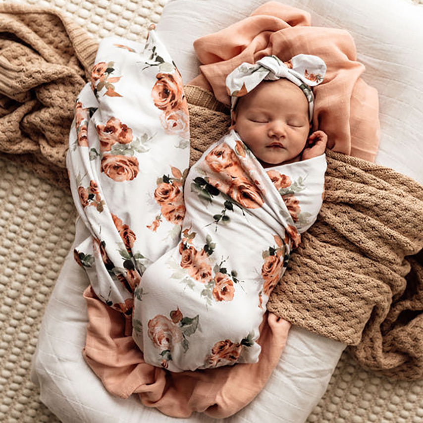 Snuggle Hunny Kids - Jersey Wrap and Topknot Set - Rosebud