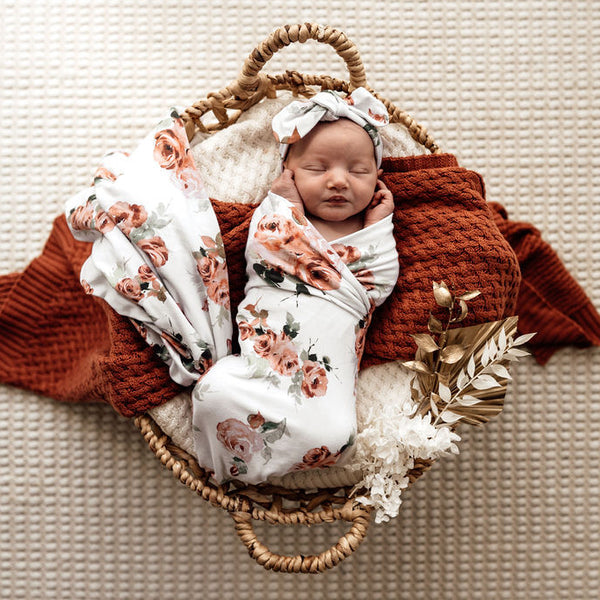 Snuggle Hunny Kids - Jersey Wrap and Topknot Set - Rosebud