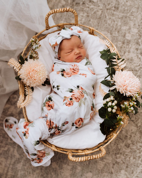 Snuggle Hunny Kids - Jersey Wrap and Topknot Set - Rosebud