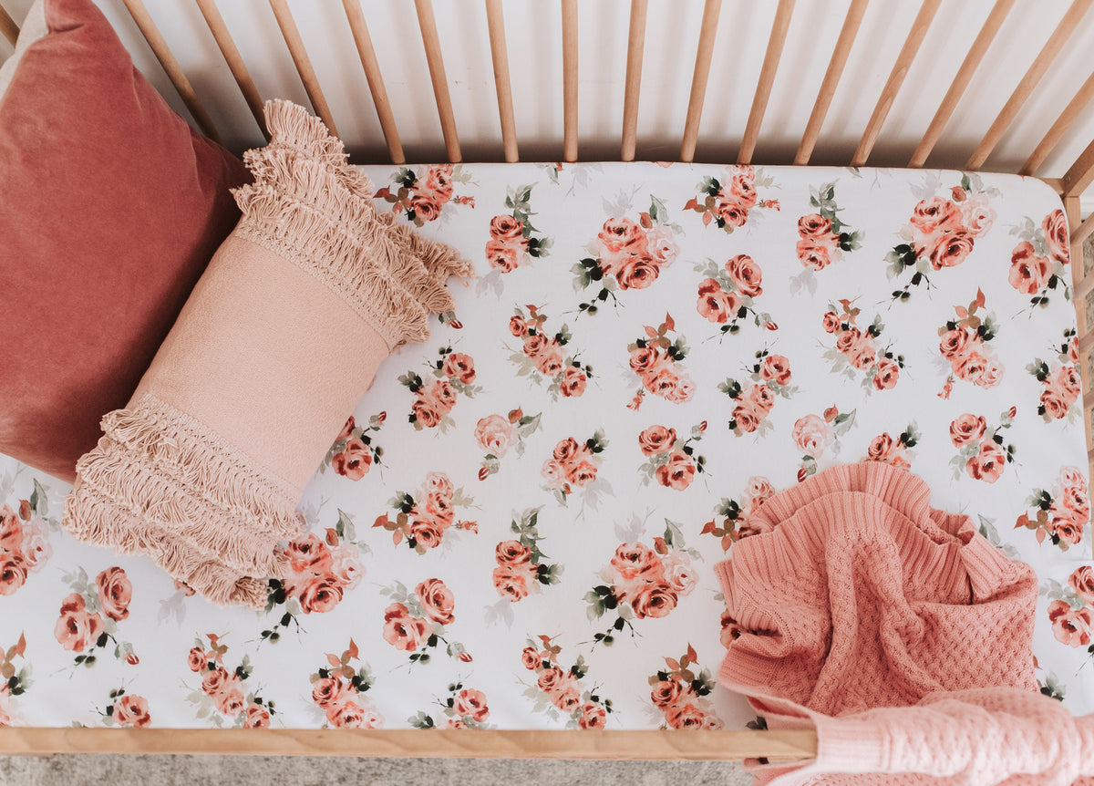 Snuggle Hunny Kids - Fitted Cot Sheet - Rosebud