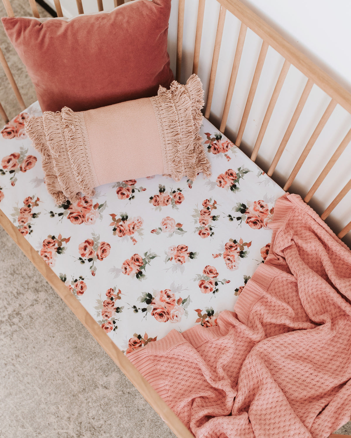 Snuggle Hunny Kids - Fitted Cot Sheet - Rosebud