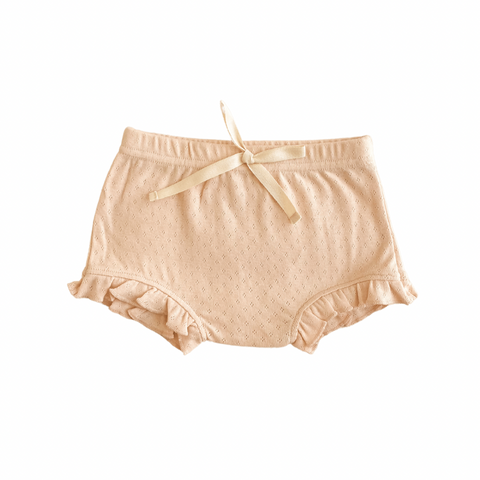 India and Grace - Organic Cotton Pointelle Ruffle Bloomers - Pale Peach