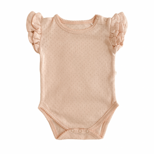 India and Grace - Organic Cotton Pointelle Ruffle Suit - Pale Peach