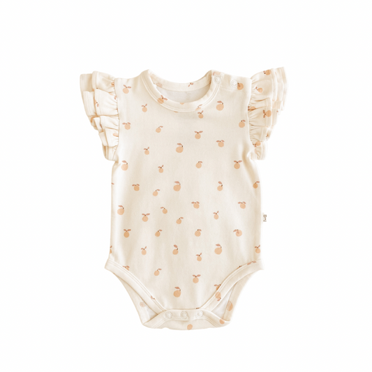 India and Grace - Organic Cotton Ruffle Suit - Peach Print