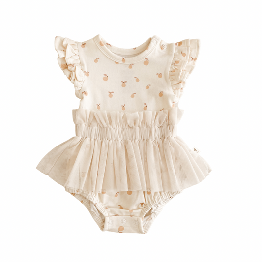 Ruffle Tutu Romper - Peach Print