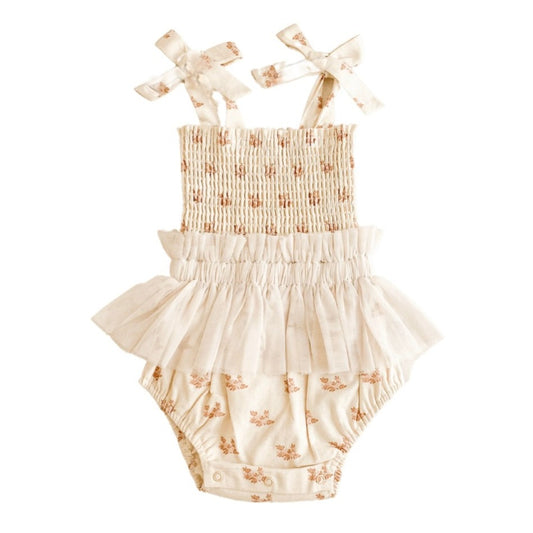 India and Grace - Shirred Tutu Romper - Christmas Floral