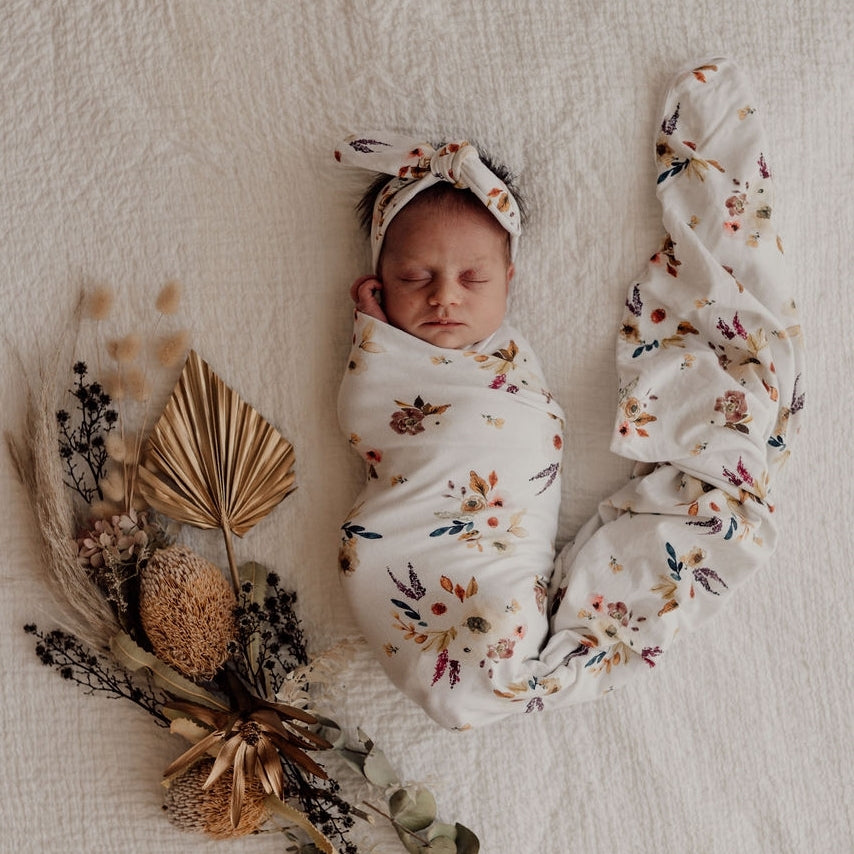 Jersey Wrap and Topknot Set - Boho Posy - Little Bambino Bear