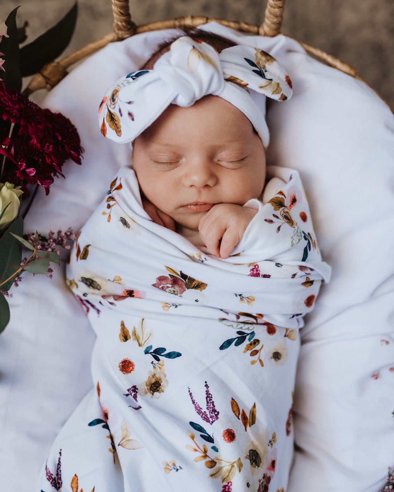 Jersey Wrap and Topknot Set - Boho Posy - Little Bambino Bear
