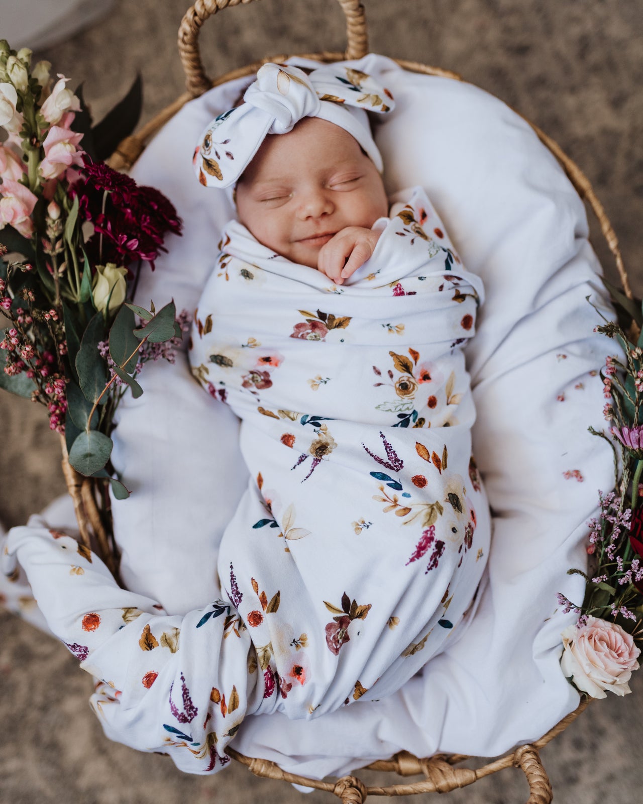 Jersey Wrap and Topknot Set - Boho Posy - Little Bambino Bear