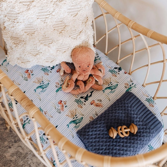 Bassinet Sheet / Change Pad Cover - Whale