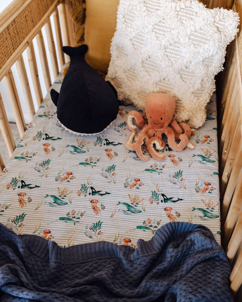 Whale Fitted Cot Sheet - Little Bambino Bear