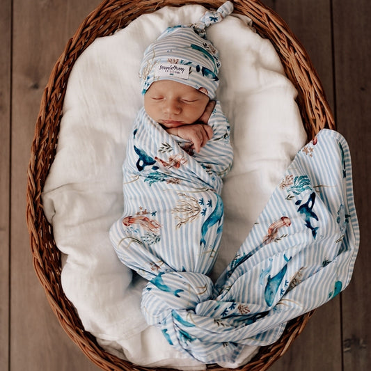 Whale Jersey Wrap Set - Snuggle Hunny Kids 