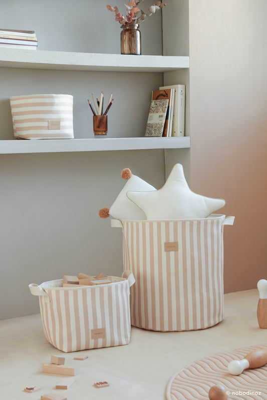Nododinoz Django Toy Basket - Taupe Stripes/ Natural