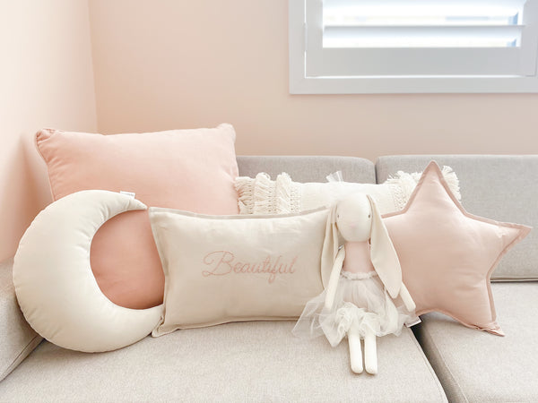 Beautiful Cushion, Champagne Moon and Blush Linen Star - Little Bambino Bear